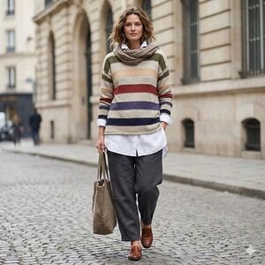 Vintage‎ Boundary Waters Striped Knit Sweater Women Size M Ramie Cotton Cabin